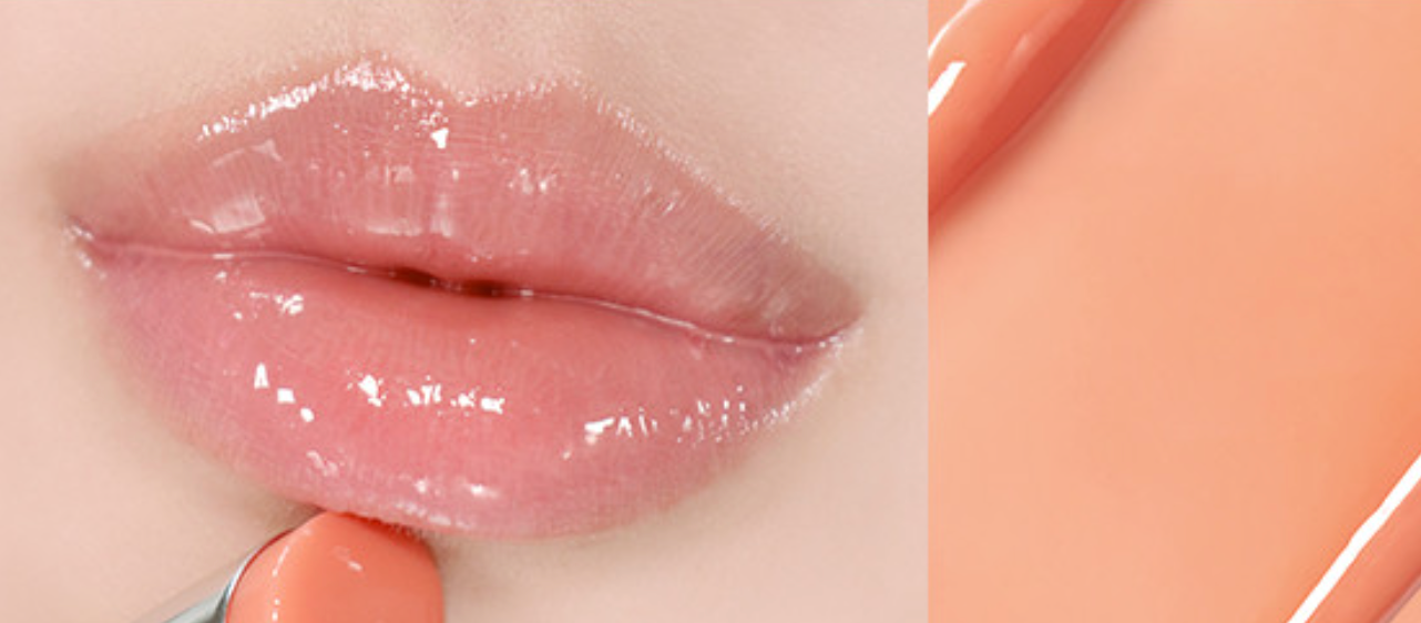 ProtoClinical k-beauty WAKEMAKE Dewy Gel Glaze Stick wide horizontal shade swatch graphic with plum and rose-brown panels