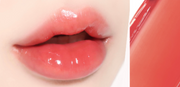 ProtoClinical k-beauty WAKEMAKE Dewy Gel Glow Tint wide horizontal lip tint swatch graphic with coral and muted red panels