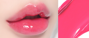 ProtoClinical k-beauty WAKEMAKE Dewy Gel Glow Tint wide horizontal lip tint swatch graphic with peach and red-pink panels