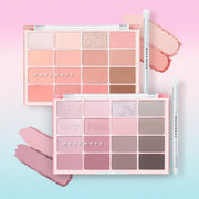 ProtoClinical k-beauty WAKEMAKE Soft Blurring Eye Palette 14g (#01~#12) open rectangular 16-pan eyeshadow palette in a clear case centered on a white background