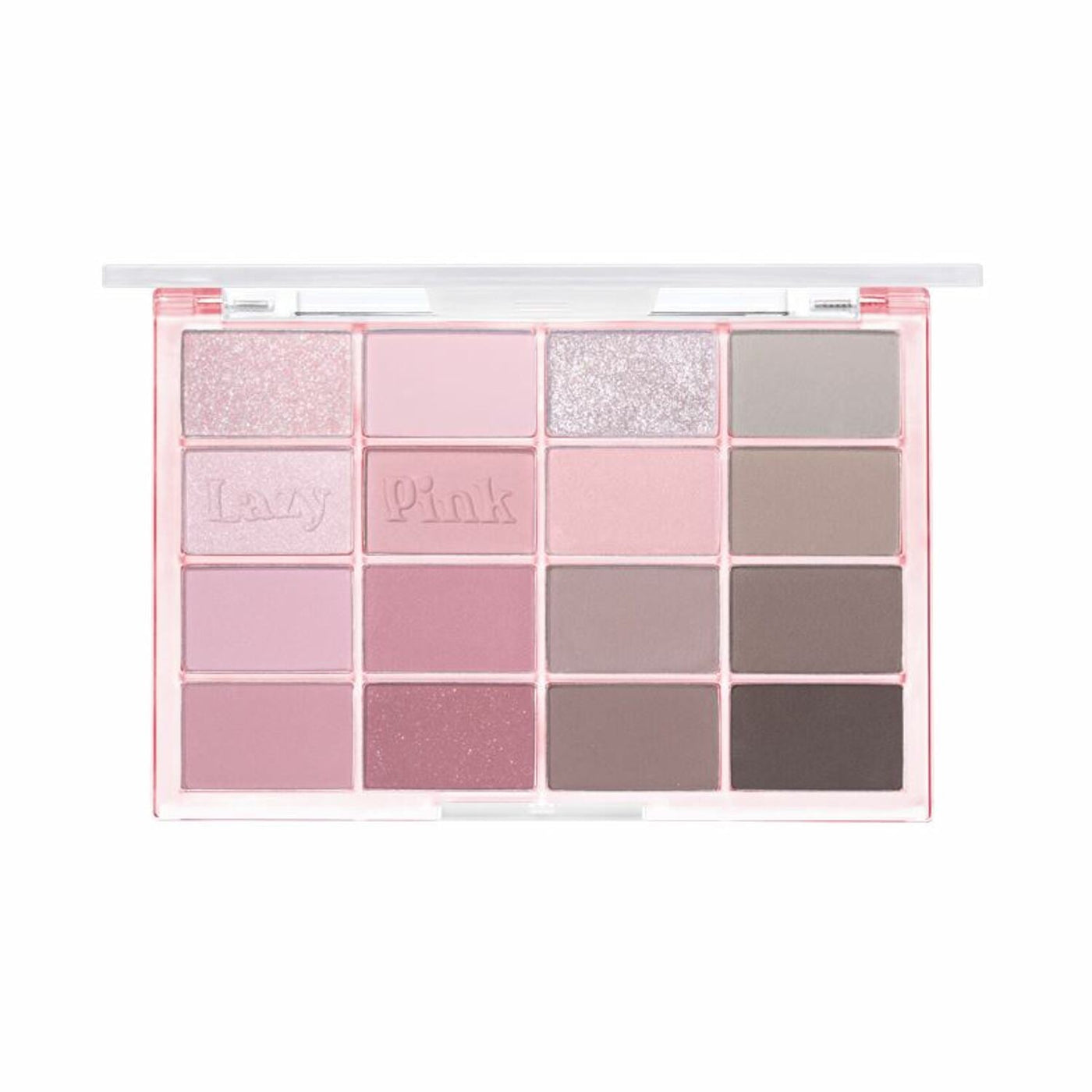 ProtoClinical k-beauty WAKEMAKE Soft Blurring Eye Palette 14g (#01~#12) open rectangular 16-pan eyeshadow palette in a clear case centered on a white background