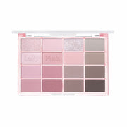 ProtoClinical k-beauty WAKEMAKE Soft Blurring Eye Palette 14g (#01~#12) open rectangular 16-pan eyeshadow palette in a clear case centered on a white background
