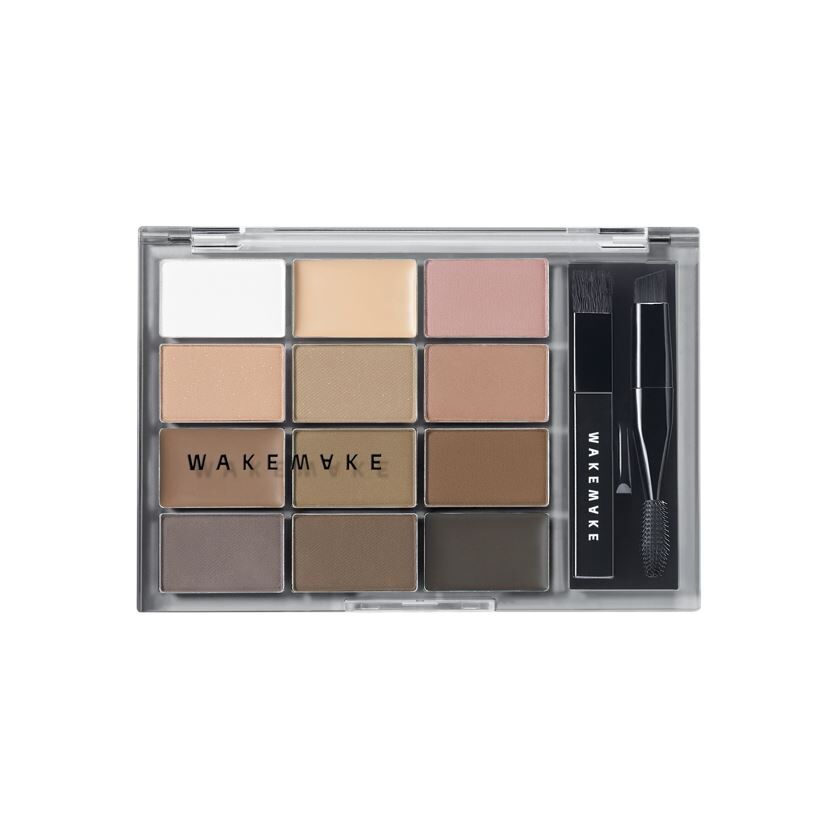 ProtoClinical k-beauty WAKEMAKE Soft Drawing Brow Palette single rectangular palette compact in taupe-brown packaging centered on a light background.