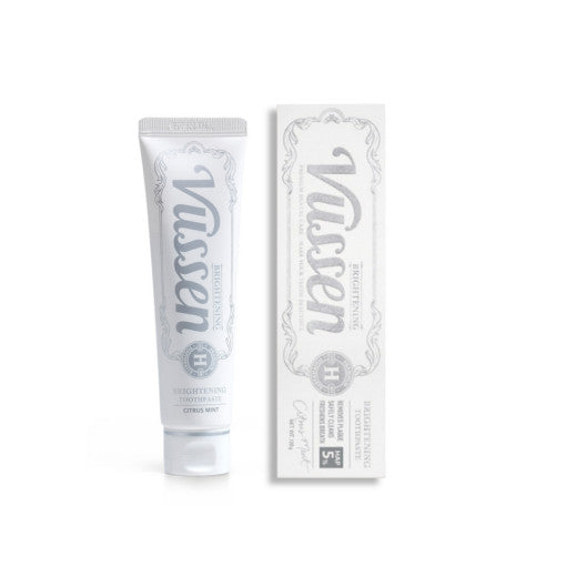 ProtoClinical k-beauty Vussen H Brightening Citrus Mint Toothpaste 120g single boxed toothpaste package on a white background