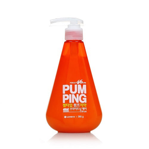ProtoClinical k-beauty PERIOE PUMPING CITRUS 285g (WHITE) front-facing pump toothpaste bottle with citrus label and visible dispenser on a white background