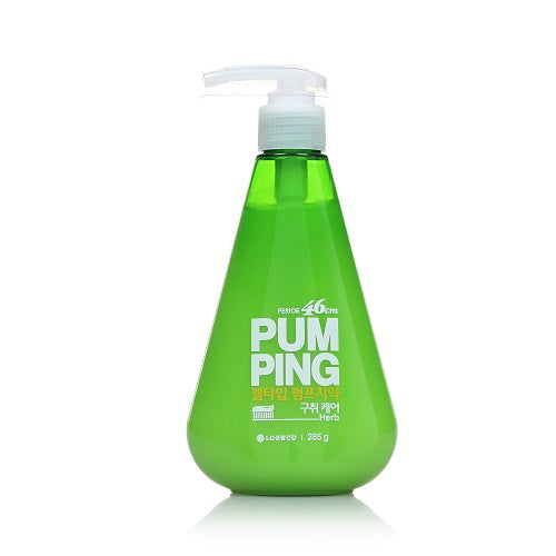 ProtoClinical k-beauty PERIOE PUMPING HERB 285g(BAD BREATH CARE) single pump toothpaste bottle on a clean white background with herb label details