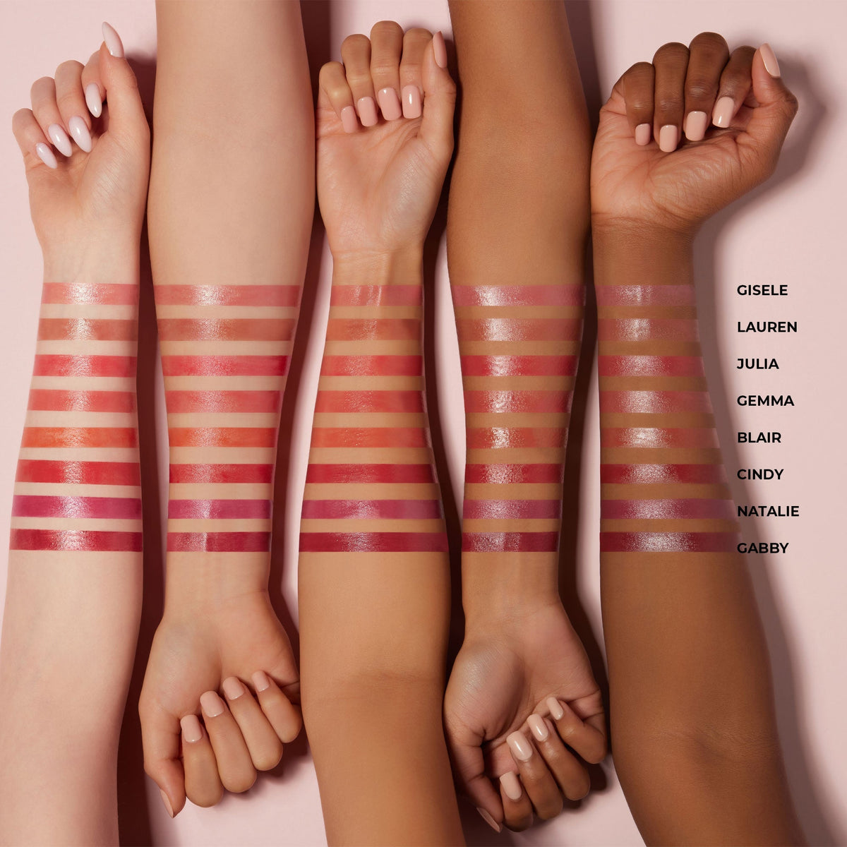 ProtoClinical k-beauty soft pink and beige beauty close-up with a centered diagonal form on a pale background.