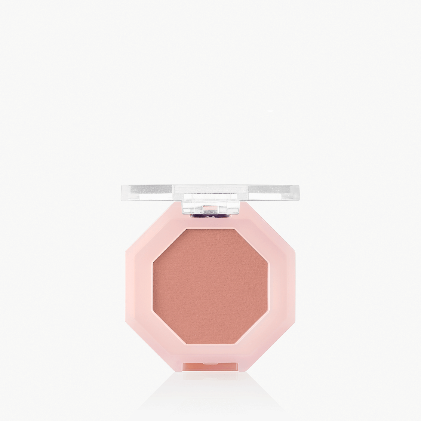 ProtoClinical k-beauty terracotta pink beauty close-up with a centered darker vertical form on a pale blue and white background.