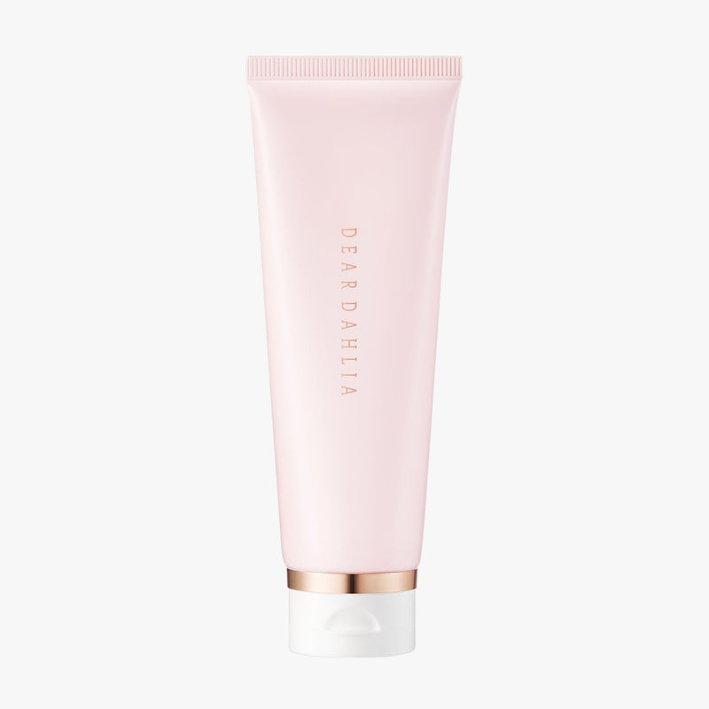 ProtoClinical k-beauty DEAR DAHLIA Heavenly Facial Cleanser pastel gradient graphic with a soft pink vertical glow and pale green side shading on a light background.