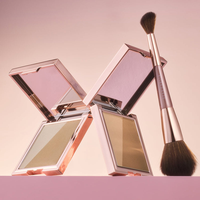 ProtoClinical k-beauty DEAR DAHLIA Skin Silhouette Contour Duo product collage in soft pink and brown tones on a light background