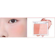 ProtoClinical k-beauty WAKEMAKE Sheer Layering Dual Blusher (5 Colours) square blush shade graphic with muted peach tones, paired color panels, and a light background