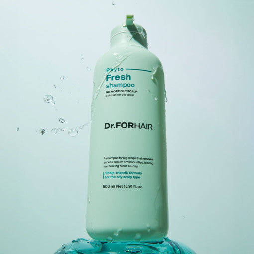 ProtoClinical k-beauty Dr.FORHAIR Phyto Fresh Shampoo 500ml single upright shampoo bottle centered on a light background.