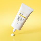 ProtoClinical k-beauty KLAIRS All-day Airy Sunscreen SPF50+ PA++++ 50g single angled white sunscreen tube on a bright yellow background
