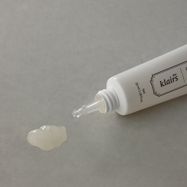 ProtoClinical k-beauty KLAIRS Fundamental Eye Awakening Gel 35ml taupe and gray skincare concept graphic on a light background