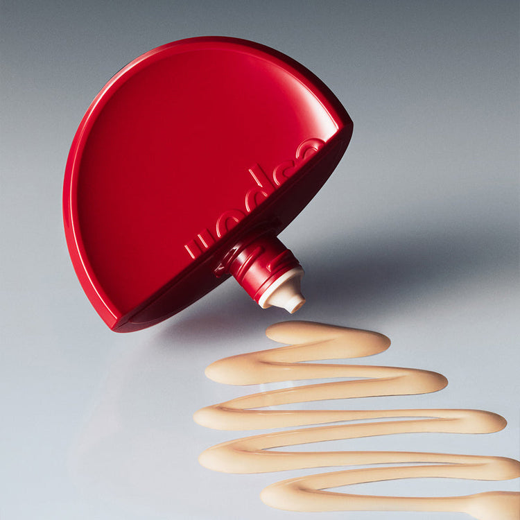 ProtoClinical k-beauty burgundy beauty product silhouette on a light background with aqua side accents.