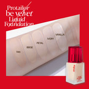 ProtoClinical k-beauty espoir Pro Tailor Foundation Be Velvet SPF22 PA++ 30g how-to-use product graphic on a light background.