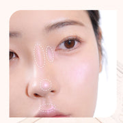 ProtoClinical k-beauty soft peach beauty graphic with mauve and pale aqua accents on a light background.