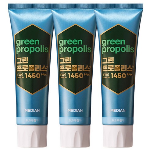 ProtoClinical k-beauty MEDIAN Green-Propolis Toothpaste Pure Mint 100g*3 front-facing boxed toothpaste multipack on a clean white background