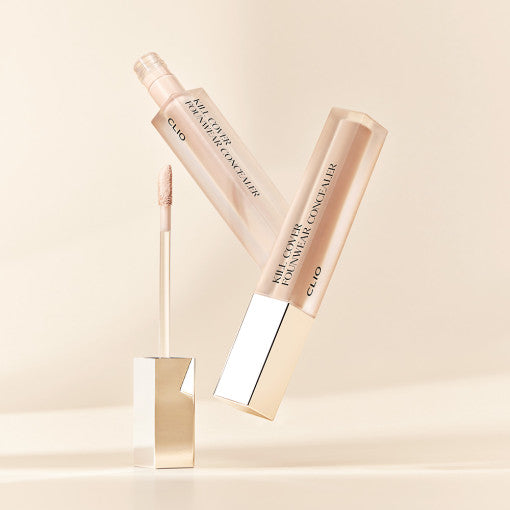 ProtoClinical k-beauty CLIO KILL COVER FOUNWEAR CONCEALER 6g single upright beige concealer package centered on a pale blue and white background