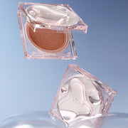 ProtoClinical k-beauty CLIO Kill Cover High Glow Cushion Set (+Refill) packaging lineup in muted mauve and blue tones on a cool light background