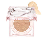 ProtoClinical k-beauty CLIO Kill Cover High Glow Cushion Set (+Refill) multi-item packaging collage in warm beige and peach tones on a light background