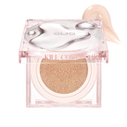 ProtoClinical k-beauty CLIO Kill Cover High Glow Cushion Set (+Refill) set packaging collage in warm beige and peach tones on a light background