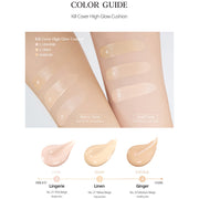 ProtoClinical k-beauty CLIO Kill Cover High Glow Cushion Set (+Refill) cushion packaging in warm beige and peach tones on a light background