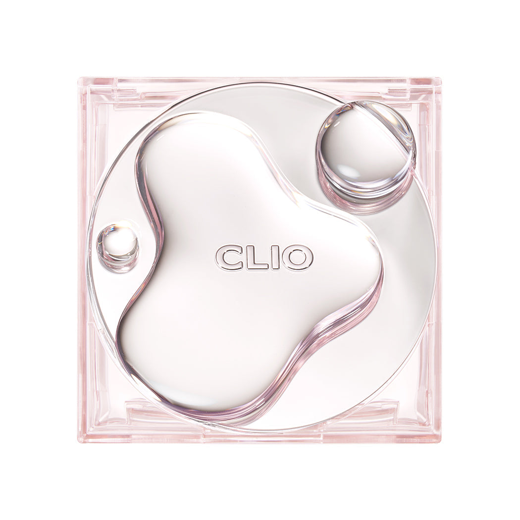 ProtoClinical k-beauty CLIO Kill Cover High Glow Cushion Set (+Refill) with two upright cushion-packaging items in cool gray tones on a light background