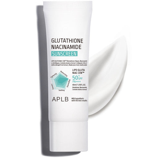 ProtoClinical k-beauty APLB Glutathione Niacinamide Sunscreen 40ml in an upright studio product shot with single-item packaging on a clean white background