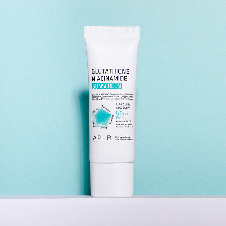 ProtoClinical k-beauty APLB Glutathione Niacinamide Sunscreen 40ml in a centered studio product shot with single-item packaging on a clean white background