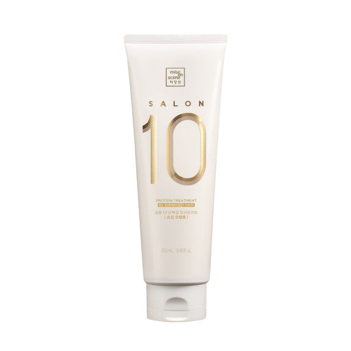 ProtoClinical k-beauty [mise en scene] Salon10 Protein Treatment (for damaged hair) 250ml single beige protein treatment package centered upright on a light background.
