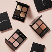 ProtoClinical k-beauty HERA Quad Eye Color 10.5g 01 CLASSY CORAL eye shadow palette collage on a light background.
