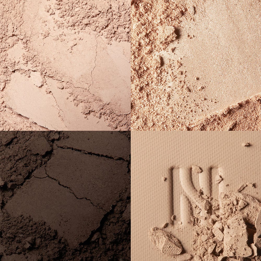 ProtoClinical k-beauty HERA Quad Eye Color 10.5g 03 NUDE DISTINCT eye shadow palette close-up on a warm neutral background.