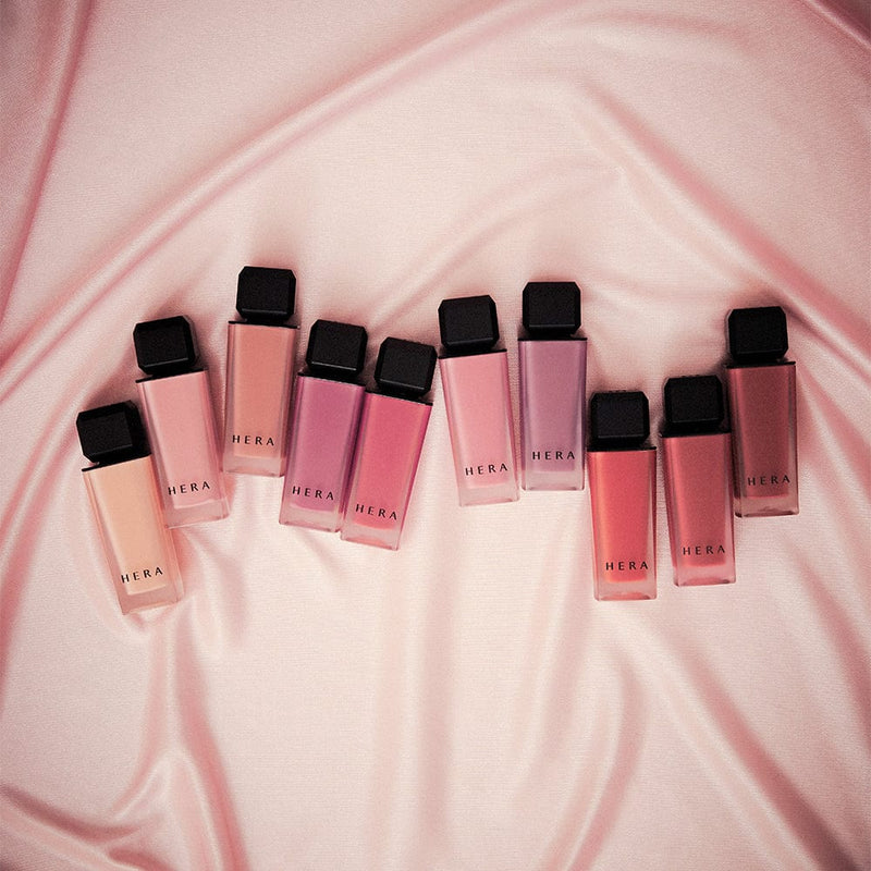 ProtoClinical k-beauty HERA Sensual Powder Matte Liquid 5g horizontal mauve and pink makeup bands on a light background.