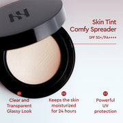 ProtoClinical k-beauty HERA Skin Tint Comfy Spreader SPF50/ PA++++ 15g paired product silhouettes on a light background.