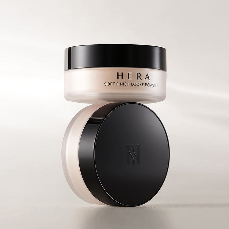 ProtoClinical k-beauty HERA Soft Finish Loose Powder 15g product packaging silhouette on a pale background.
