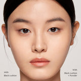 ProtoClinical k-beauty HERA Soft Finish Loose Powder 15g portrait-style beauty visual with a model on a soft neutral background.