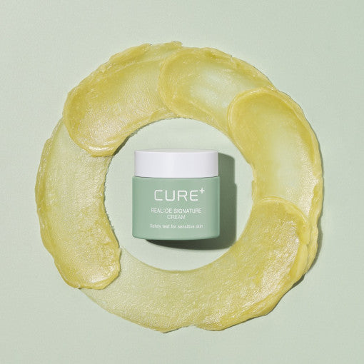 ProtoClinical k-beauty [KIM JEONG MOON Aloe] Cure Realoe Signature Cream 55g as a single yellow-green cream package centered upright on a light cream background