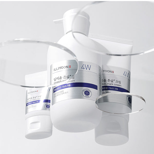 ProtoClinical k-beauty ILLIYOON Stretch Mark Cream 330ml product packaging on a light neutral background.