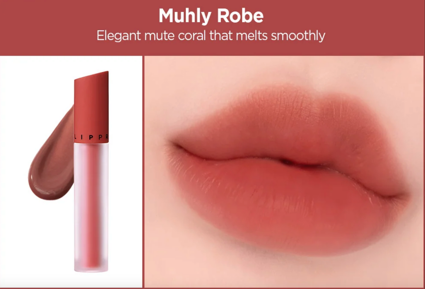 ProtoClinical k-beauty JUNGSAEMMOOL LIP-PRESSION See-Through Tint 4g rose beige beauty graphic with soft pale blue side shading on a light background.