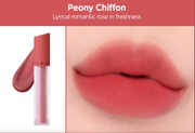 ProtoClinical k-beauty JUNGSAEMMOOL LIP-PRESSION See-Through Tint 4g soft coral beauty graphic with a deep rose center and pale aqua side shading on a light background.