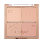 ProtoClinical k-beauty dasique Blending Mood Cheek - 10 Muted Nuts single square peach blush palette centered on a light background with charcoal corner accents