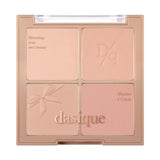 ProtoClinical k-beauty dasique Blending Mood Cheek - 10 Muted Nuts single square peach blush palette centered on a light background with charcoal corner accents