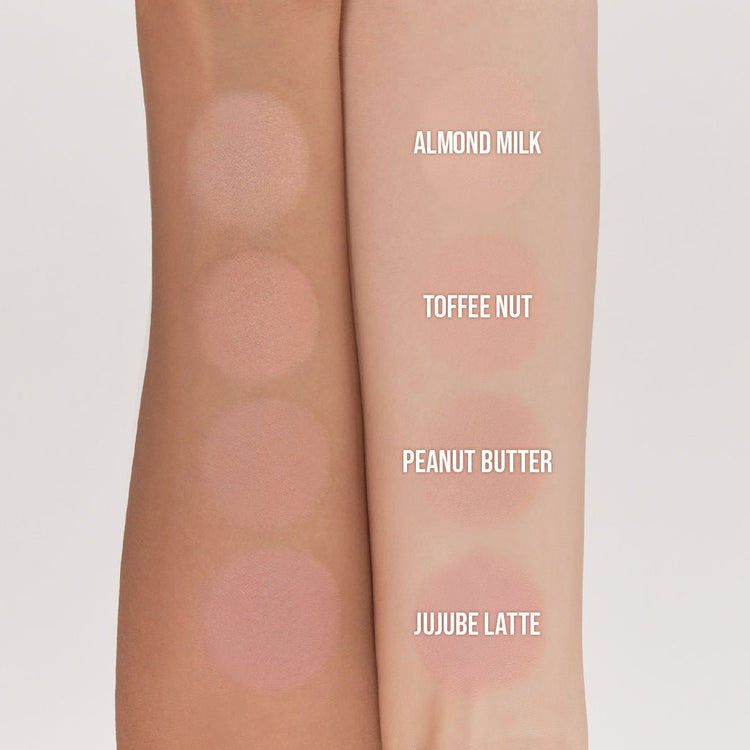 ProtoClinical k-beauty dasique Blending Mood Cheek - 10 Muted Nuts single square blush palette with muted peach and brown pans on a light background