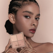 ProtoClinical k-beauty dasique Blending Mood Cheek - 10 Muted Nuts square blush palette with muted peach and brown pans centered on a light background