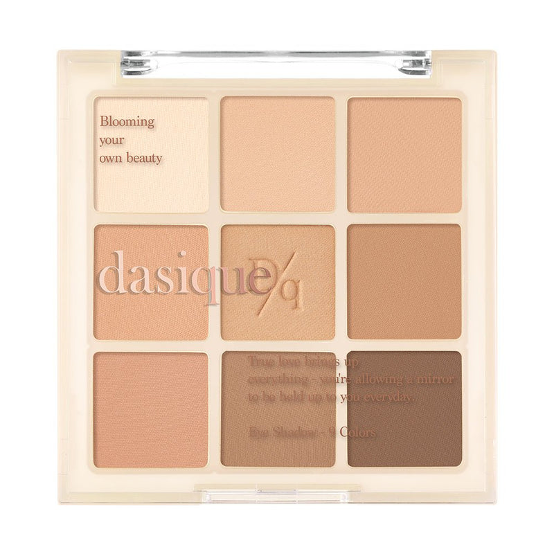 ProtoClinical k-beauty dasique Eyeshadow Palette - 12 Warm Blending open eyeshadow palette with multiple soft peach and beige pans on a white background