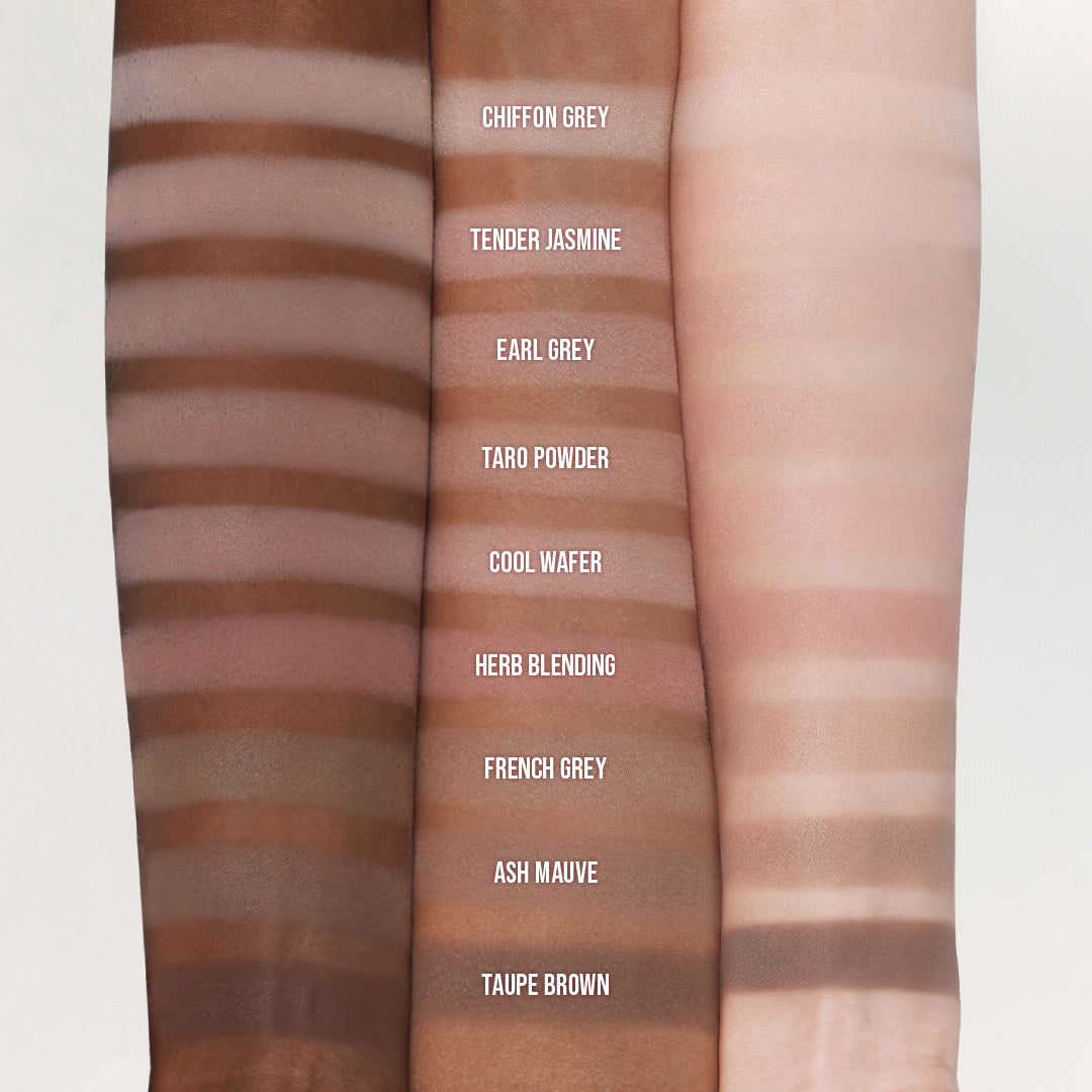 ProtoClinical k-beauty dasique Eyeshadow Palette - 13 Cool Blending shown in deep cocoa and rosy beige tones on a white background.