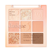 ProtoClinical k-beauty dasique Eyeshadow Palette - 14 Peach Squeeze shown in warm peach and beige tones on a white background.