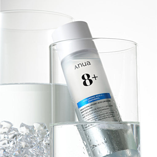 Anua 8 Hyaluronic Acid Liposome Skin Booster 150ml by ProtoClinical displayed in a clean bottle packaging shot on a light background, highlighting the hydrating booster presentation for a k-beauty skincare routine.