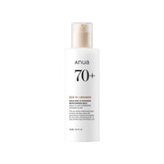 ProtoClinical k-beauty Anua Rice 70 Intense Moisturizing Milk 150ml single upright pale beige bottle centered on a white background with soft peach side shading